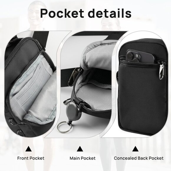 Black RFID Blocking Waterproof Anti Theft Crossbody Sling Bag for Men Women - Picture 6 of 8